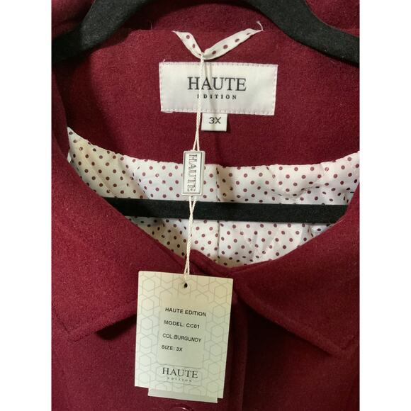 Haute Edition Burgundy Wool Blend Polka Dot Lined Coat - 3X - Picture 2 of 4